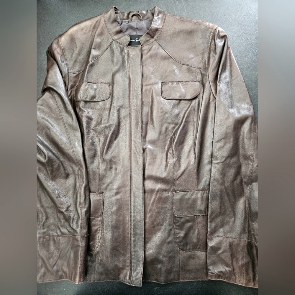 NWT - Leather Daniel Hechter Paris Brown Lightweight Zippered Jacket - XL